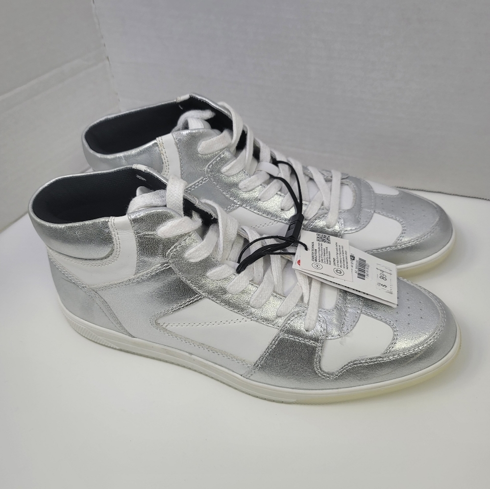 Zara high top sneakers silver metallic size 41